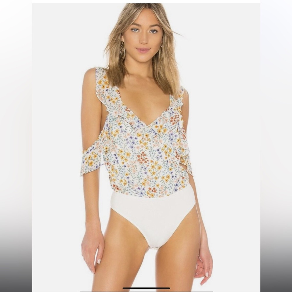 L'Academie White Floral Boho Bodysuit Blouse Havana Faye Top New